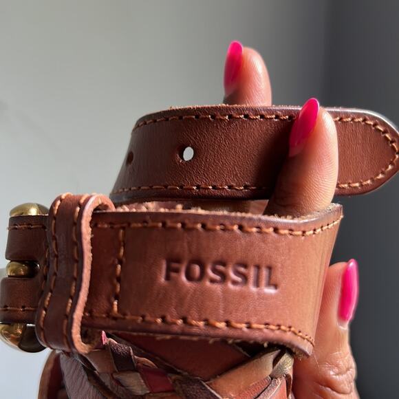 Fossil | Casual Brown Boho Woven Leather Boho Belt Size Medium - Picture 3 of 6